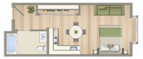 Floor plan for studio, 1 bath, 328 sqft